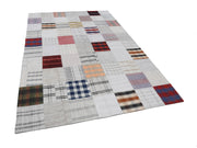 Handmade Area Rug – Beige Patchwork Vintage Wool Cotton Carpet 6'7" x 9'10"