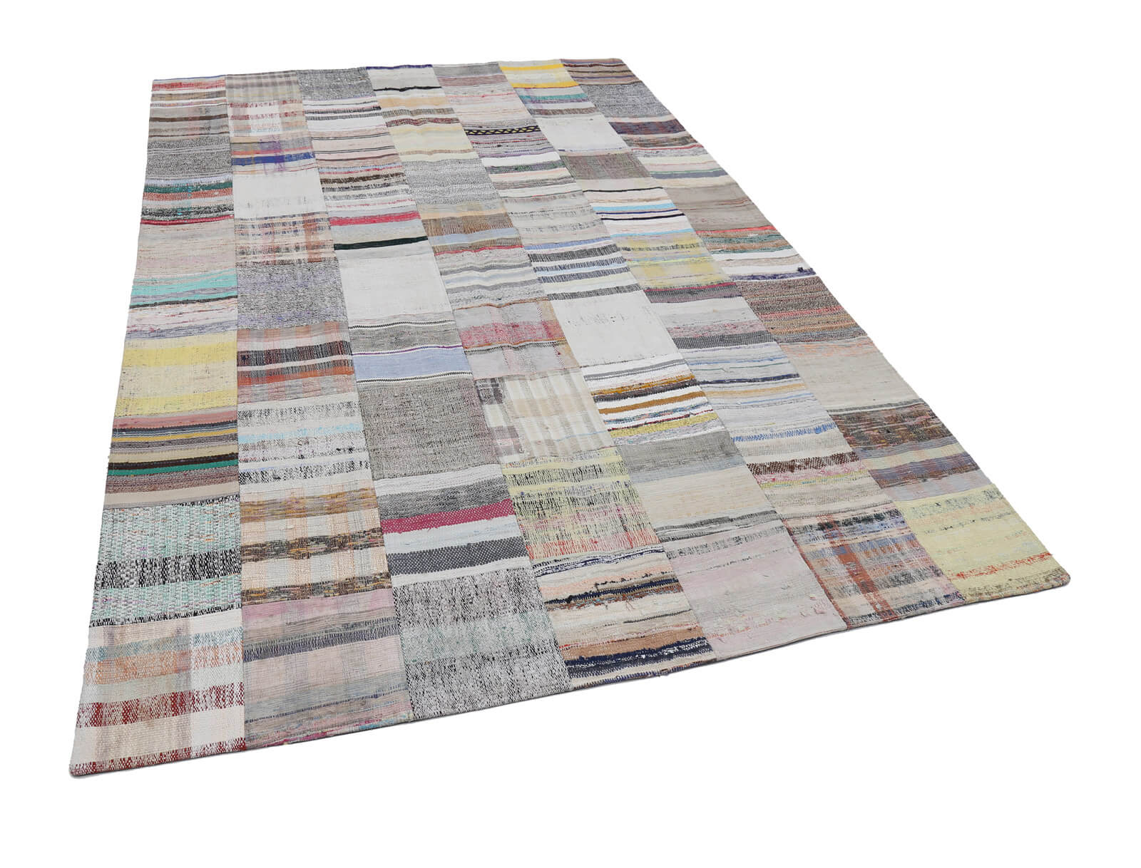 Handmade Patchwork Rug – Vintage Area Rug 6'7''x9'10'' Cotton Wool Carpet