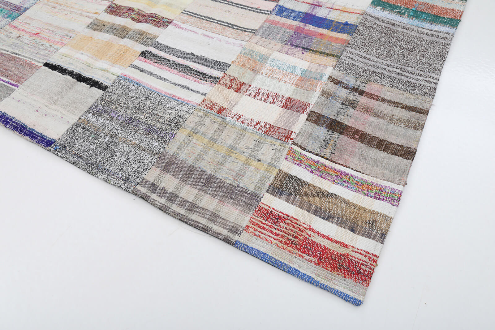 Handmade Patchwork Rug – Vintage Area Rug 6'7''x9'10'' Cotton Wool Carpet
