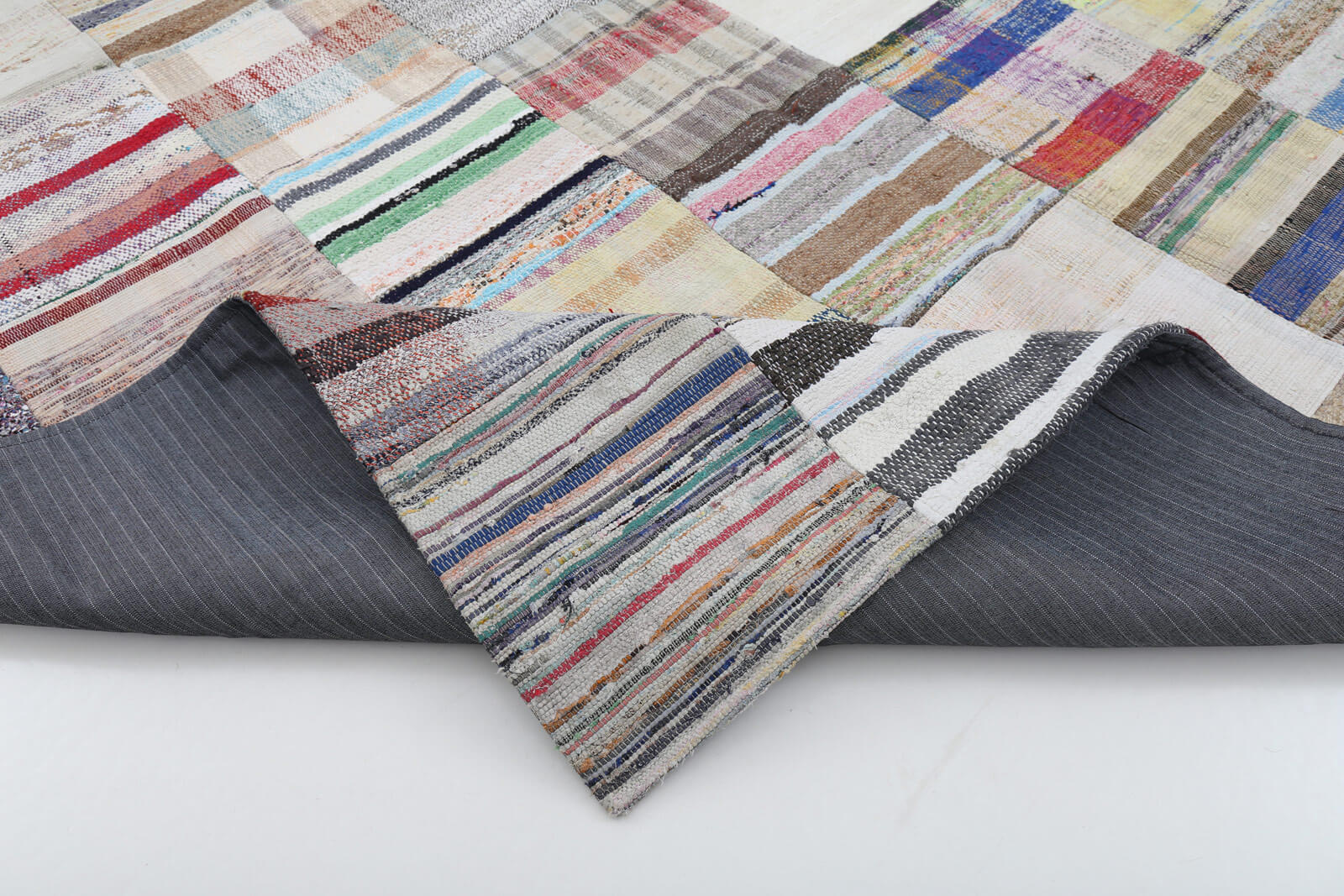 Handmade Area Rug – Kirk Yama Beige Patchwork Cotton Wool Carpet 6'7''x9'10''