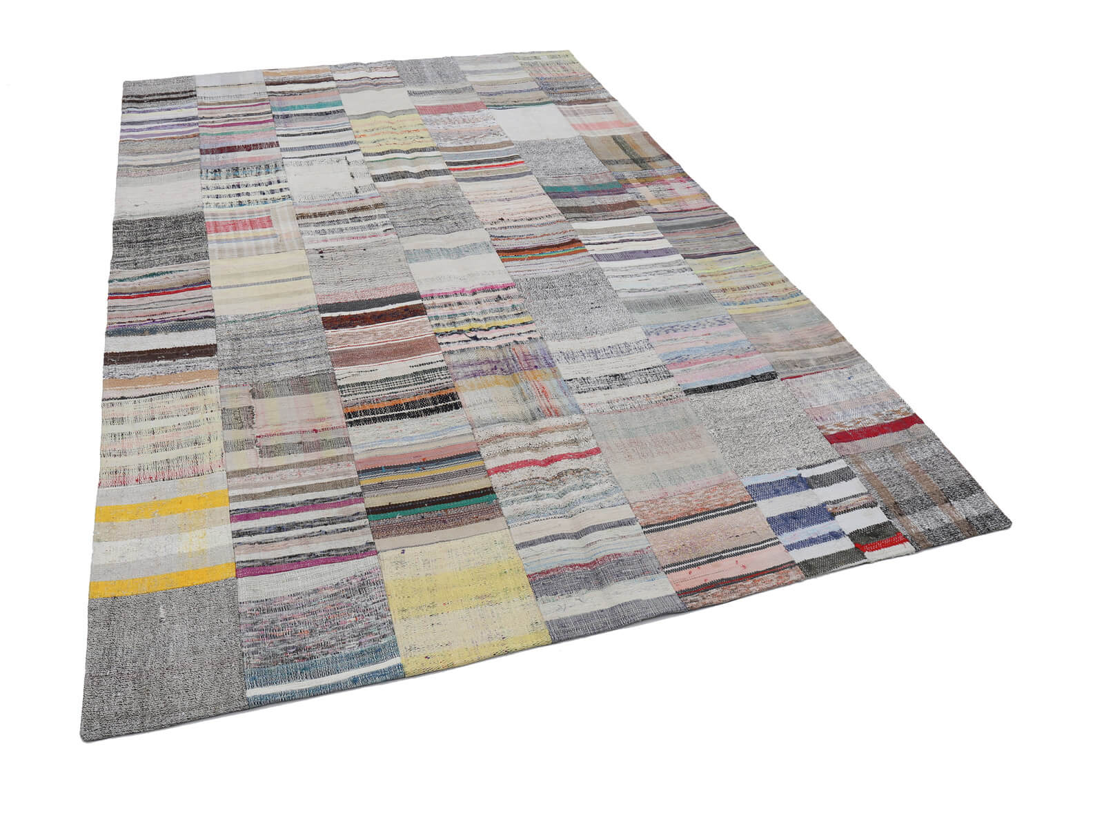 Handmade Patchwork Area Rug - Beige Cotton Wool Rug, Turkish Wool Vintage Carpet 6'8"x9'10"