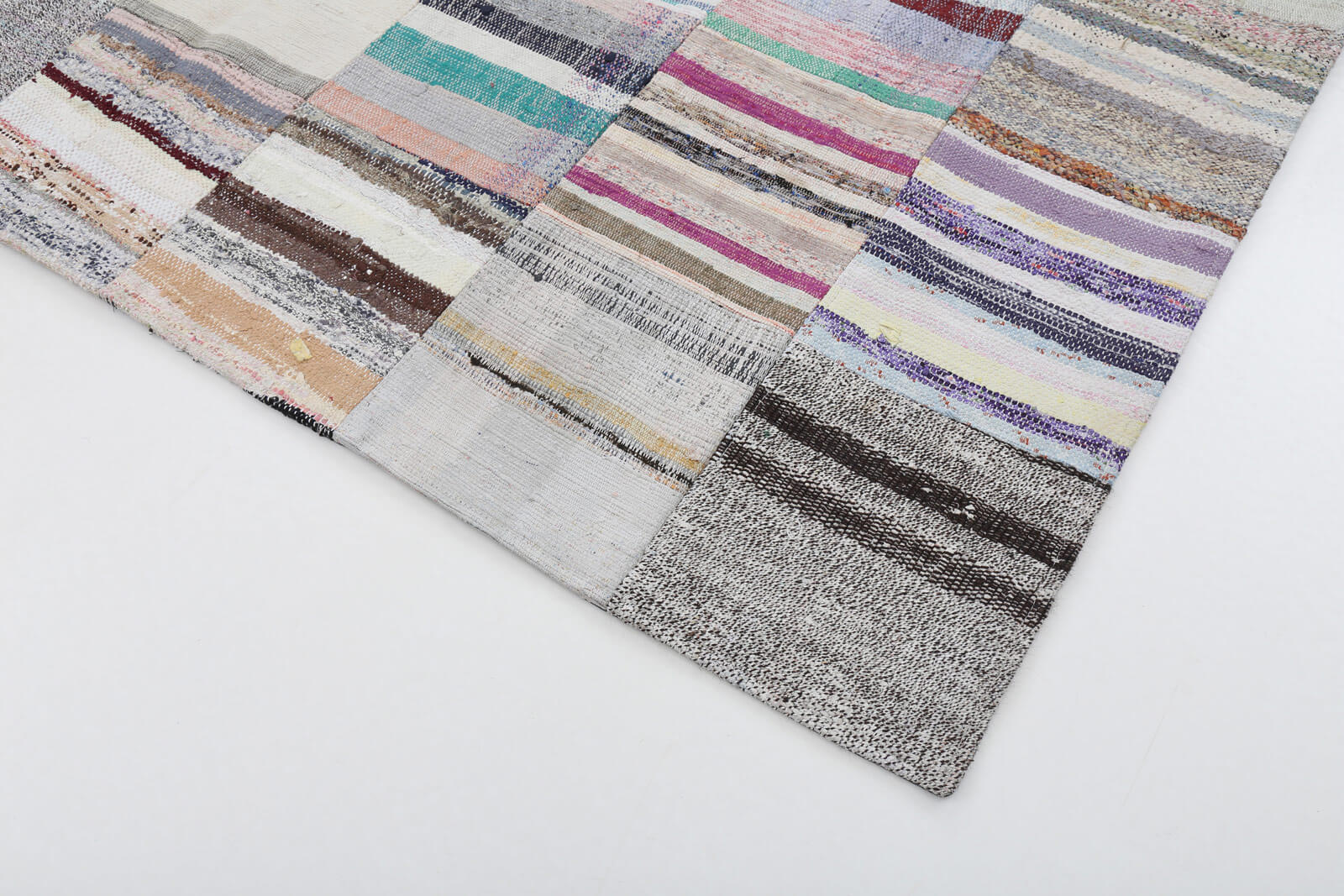 Handmade Patchwork Area Rug - Beige Cotton Wool Rug, Turkish Wool Vintage Carpet 6'8"x9'10"
