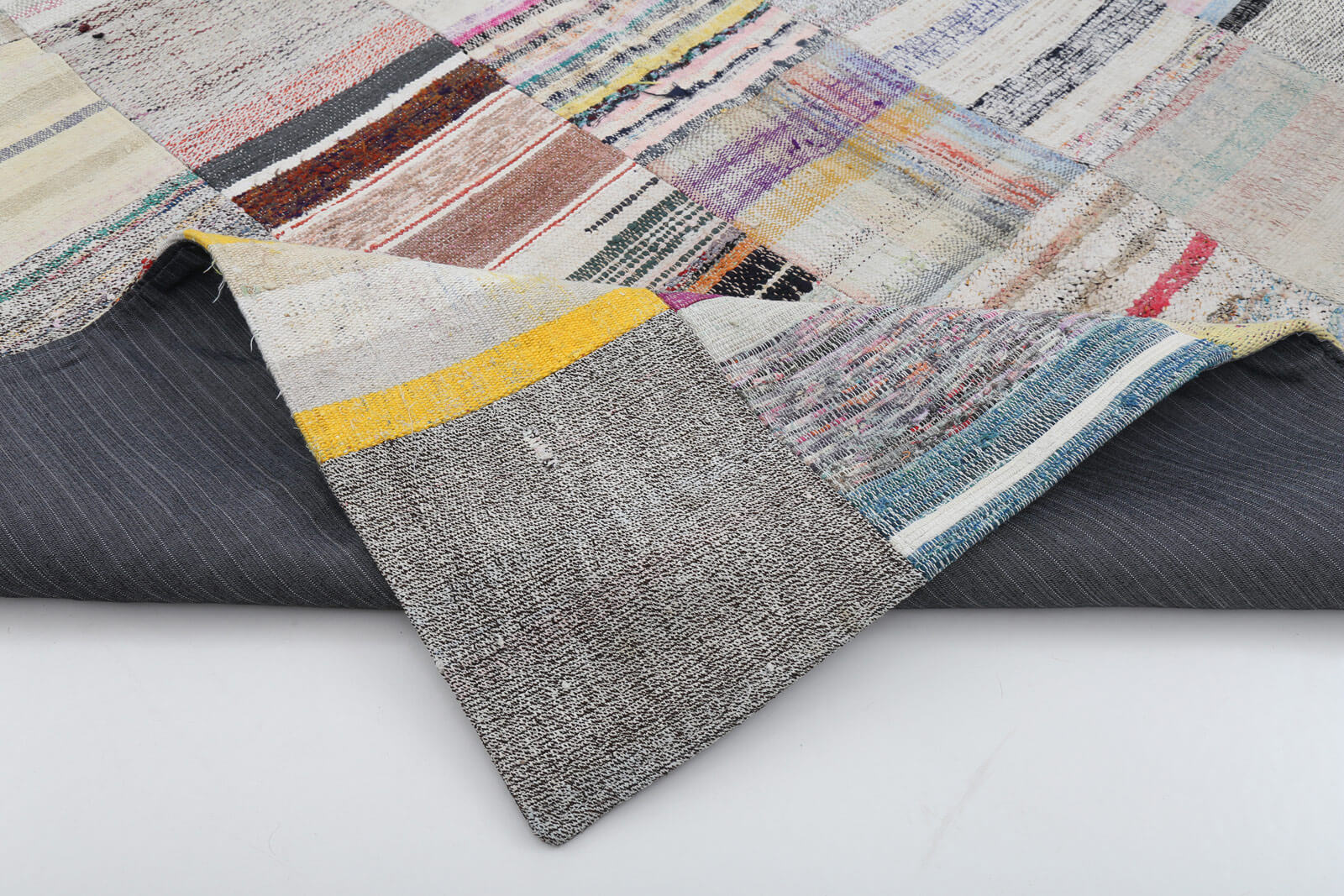Handmade Patchwork Area Rug - Beige Cotton Wool Rug, Turkish Wool Vintage Carpet 6'8"x9'10"