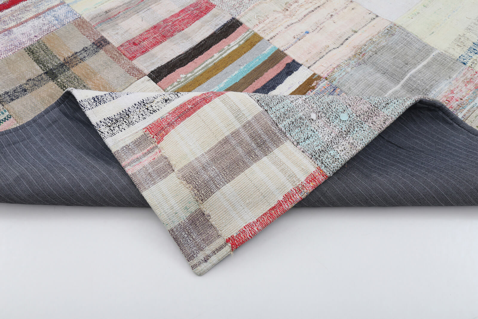 Kirk Yama Beige Patchwork Cotton Wool Handmade Area Rug 6'8'' x 9'10''