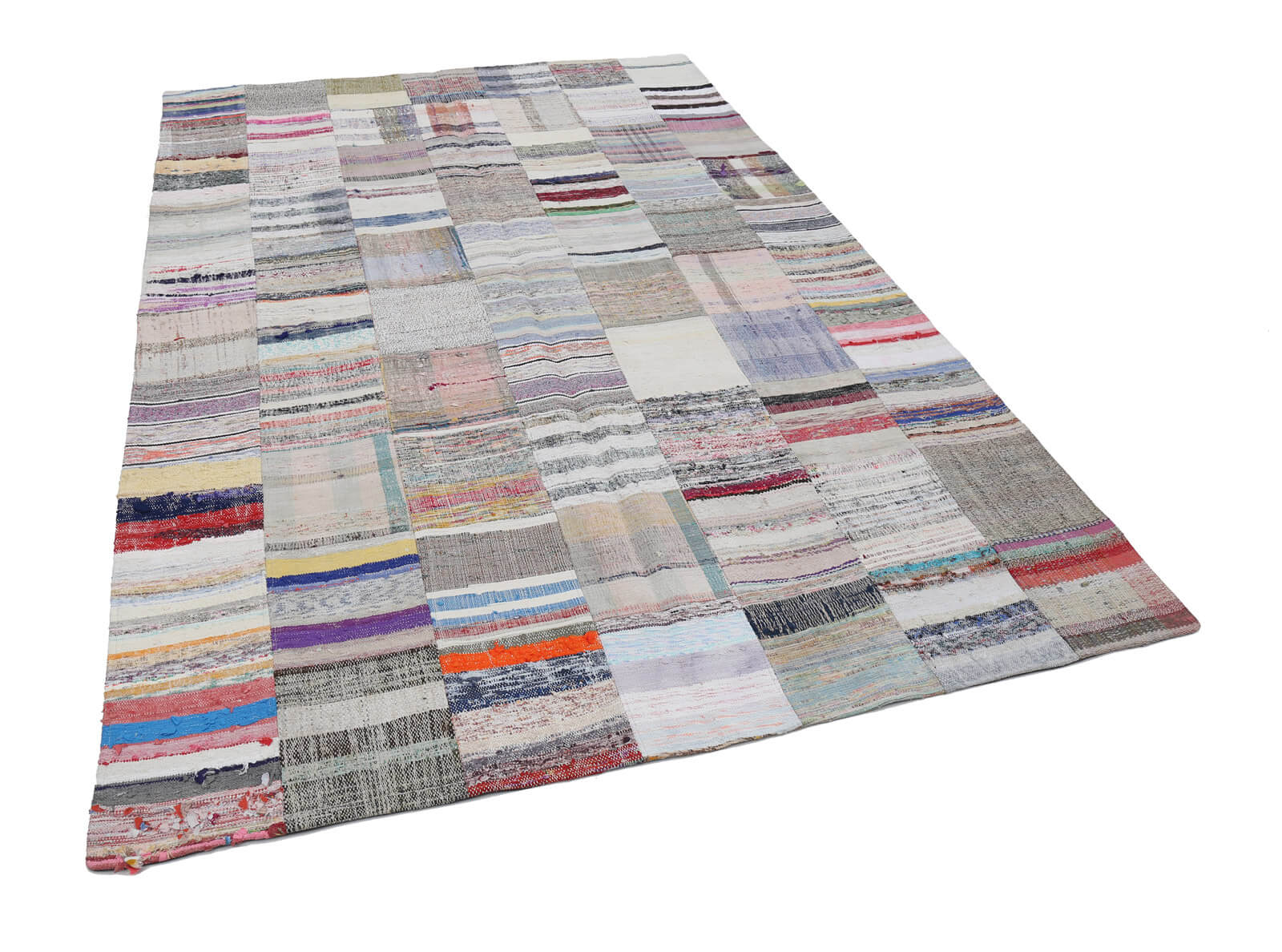 Handmade Area Rug – Beige Patchwork Cotton Wool Vintage Turkish Carpet 6x9 ft