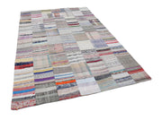 Handmade Area Rug – Beige Patchwork Cotton Wool Vintage Turkish Carpet 6x9 ft