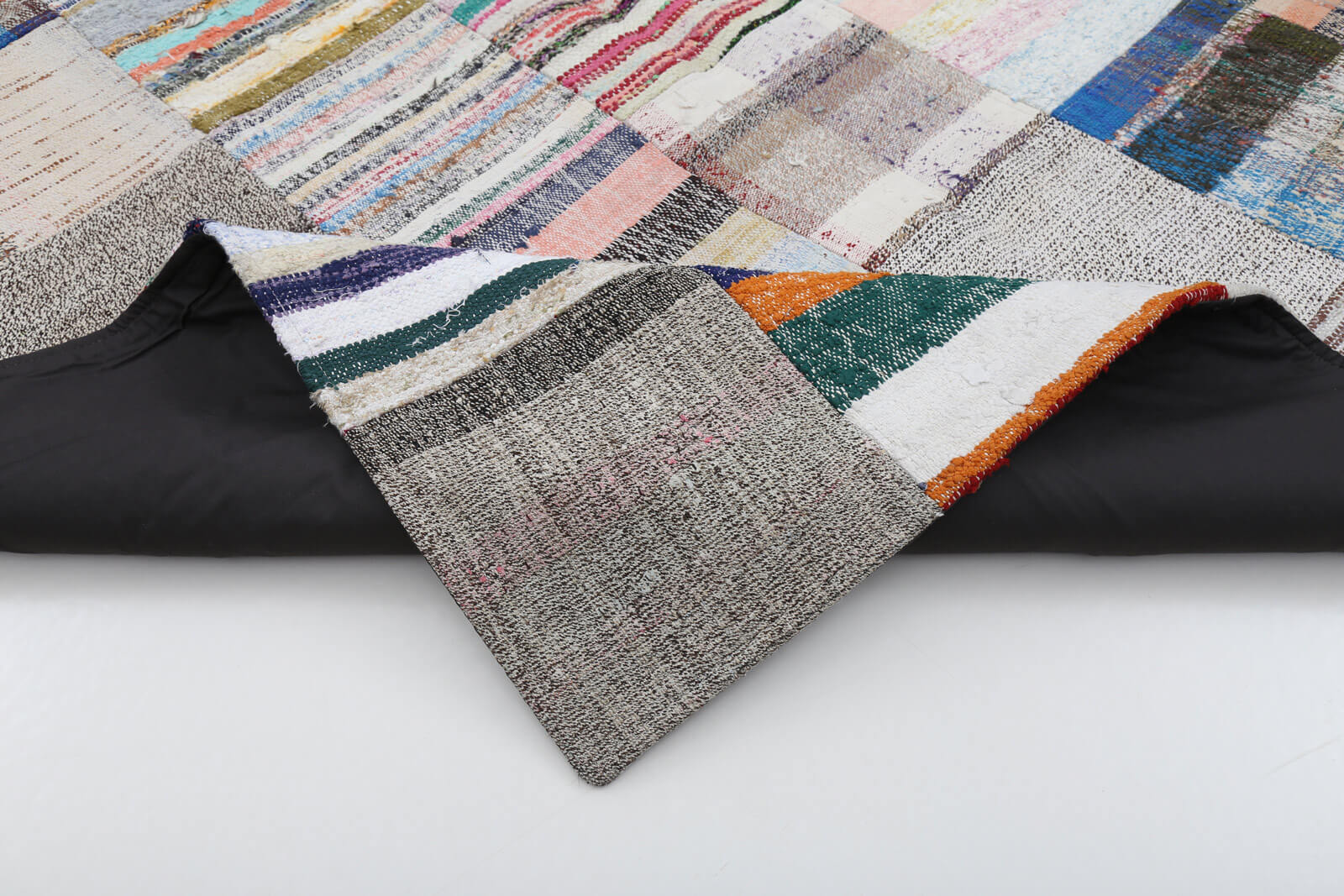 Handmade Patchwork Area Rug - Beige Cotton Wool Rug with Vintage Turkish Carpet Design 6'7''x9'11''