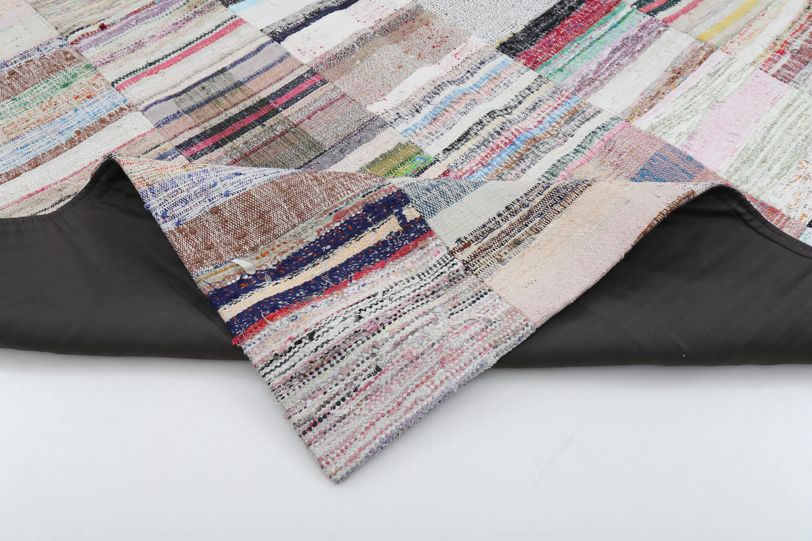 Handmade Area Rug – Beige Patchwork Cotton Wool Durable Woven Carpet 6'7"x9'11"