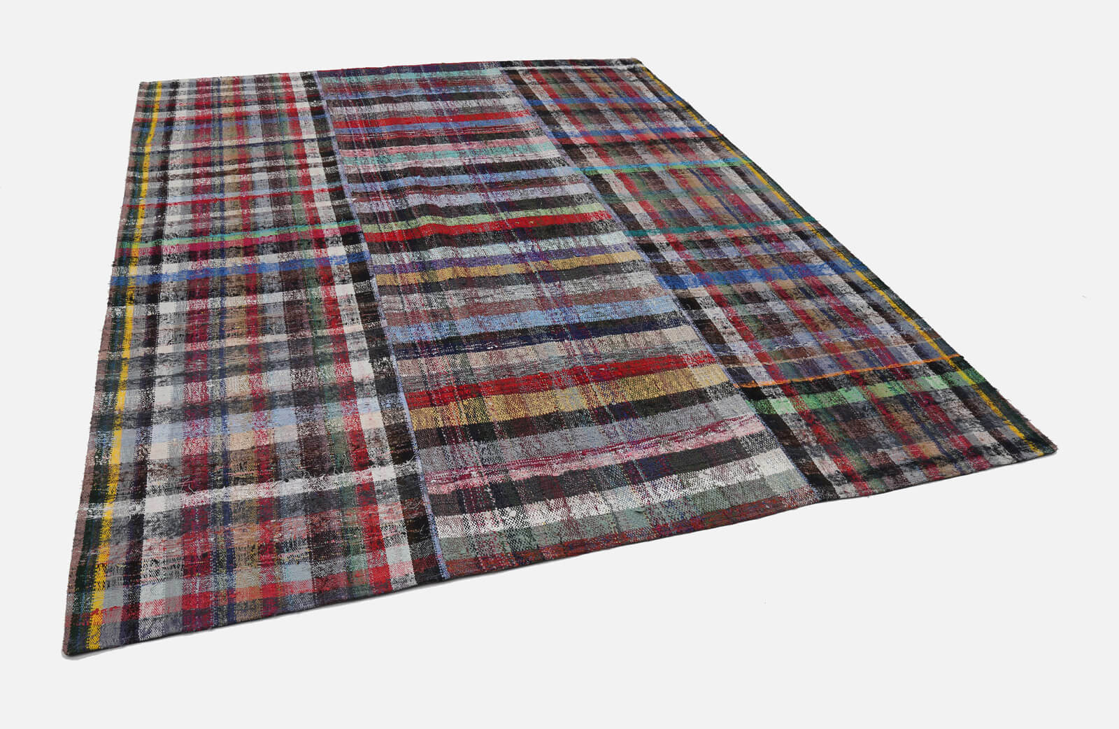 Handmade Area Rug - Grey Patchwork Cotton Wool Vintage Turkish Carpet 8'5''x10'1''