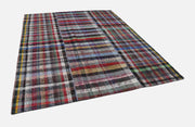 Handmade Area Rug - Grey Patchwork Cotton Wool Vintage Turkish Carpet 8'5''x10'1''