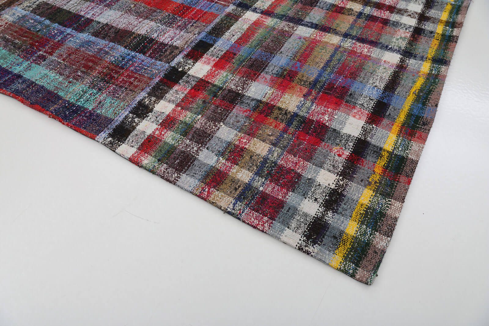Handmade Area Rug - Grey Patchwork Cotton Wool Vintage Turkish Carpet 8'5''x10'1''