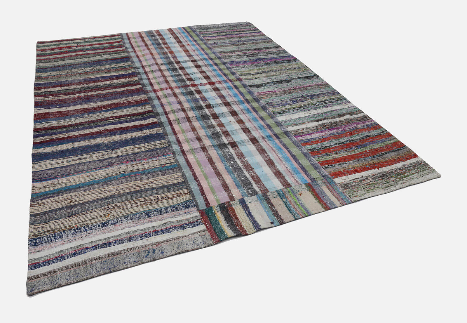 Handmade Wool Area Rug – Kirk Yama Grey Patchwork Cotton Wool Rug 8'3''x10'1''