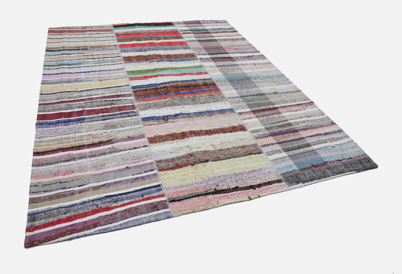 Handmade Wool Area Rug - Kirk Yama Grey Patchwork Cotton Wool Carpet 8'0''x9'11''