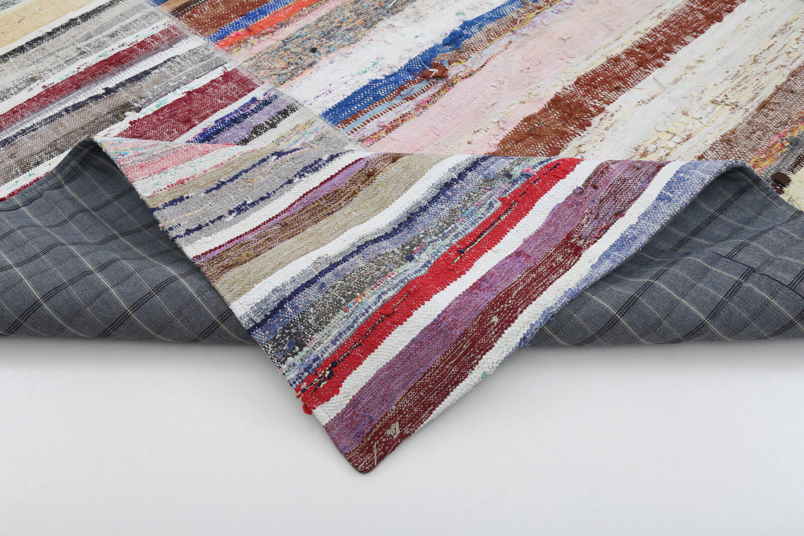Handmade Wool Area Rug - Kirk Yama Grey Patchwork Cotton Wool Carpet 8'0''x9'11''