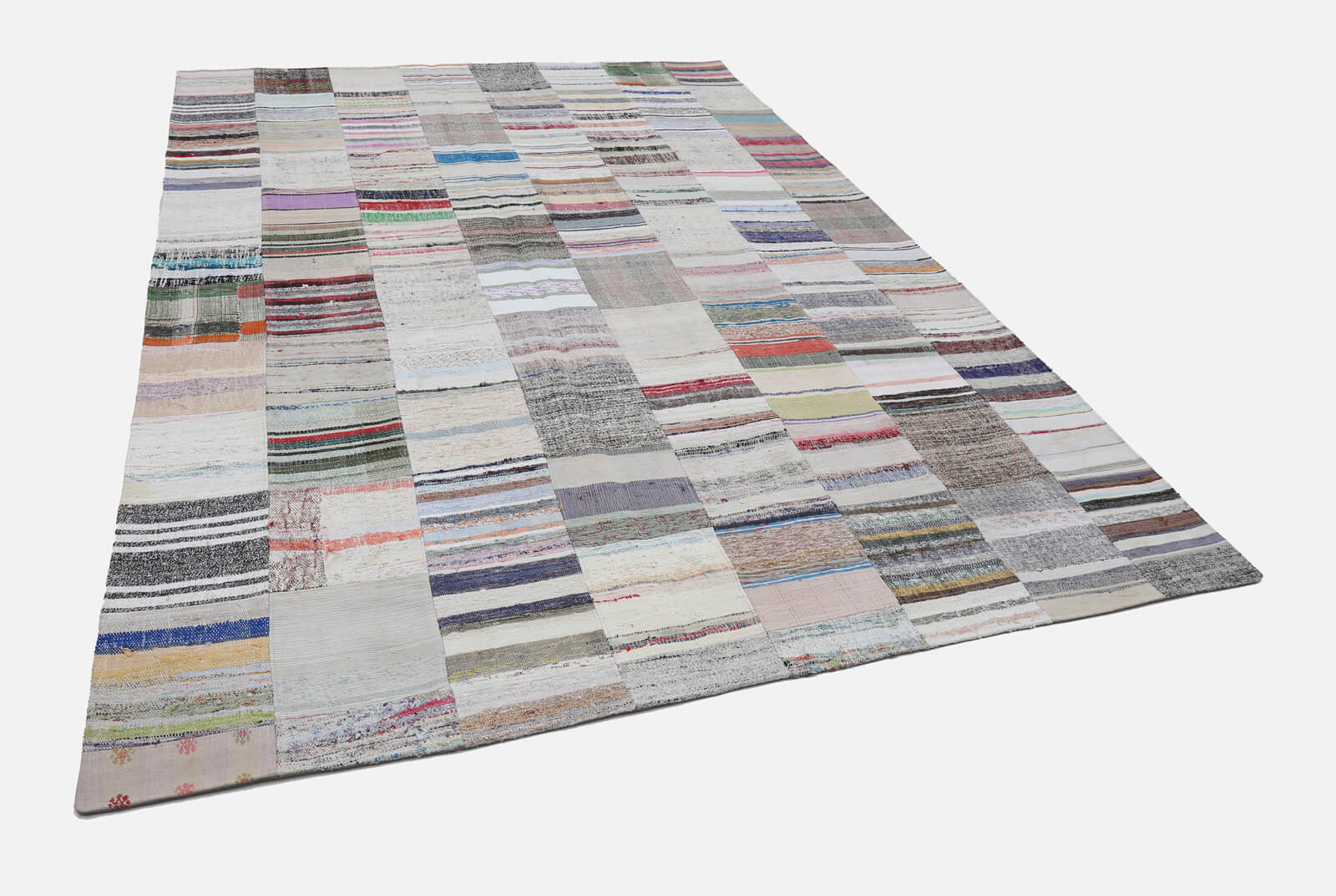 Handmade Patchwork Rug - Kirk Yama Beige Cotton Wool Area Rug 8'3" x 11'6"