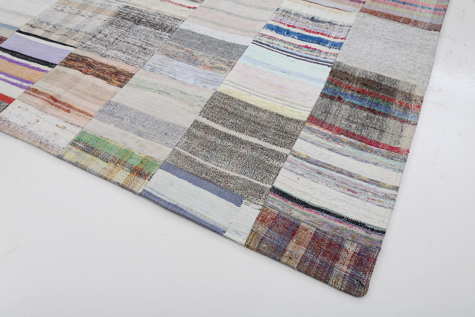 Handmade Area Rug - Kirk Yama Beige Patchwork Cotton Wool Carpet 8'2''x11'6''