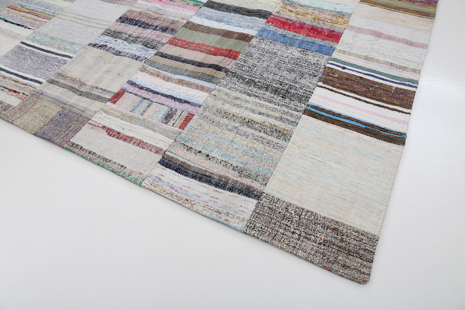Handmade Patchwork Rug – Beige Patchwork Carpet Cotton Wool Area Rug 8'3'' x 11'7''