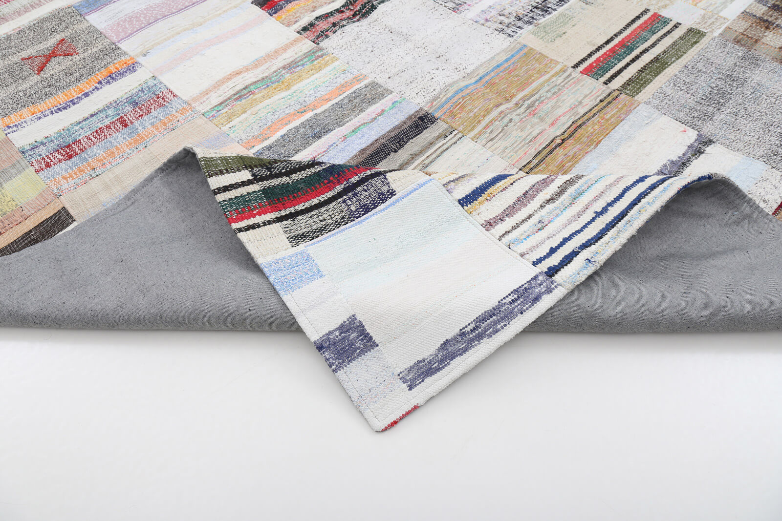 Handmade Patchwork Rug – Beige Patchwork Carpet Cotton Wool Area Rug 8'3'' x 11'7''