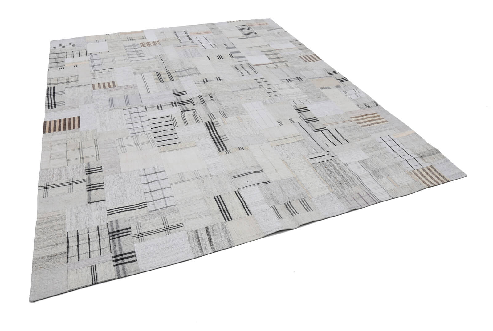Handmade Area Rug - Beige Patchwork Cotton Wool Vintage Turkish Carpet 8'4''x10'
