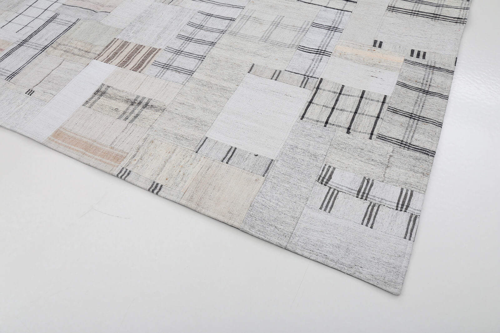 Handmade Area Rug - Beige Patchwork Cotton Wool Vintage Turkish Carpet 8'4''x10'