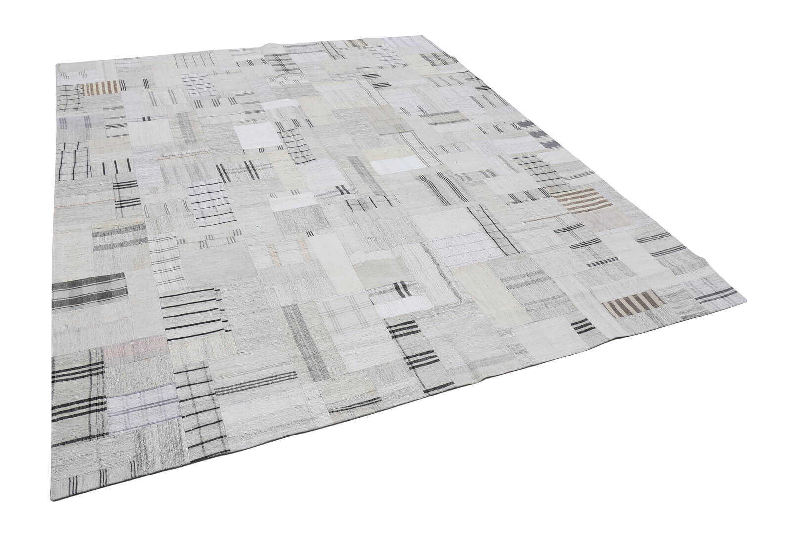 Handmade Area Rug – Beige Patchwork Cotton Wool Vintage Turkish Carpet 8'3''x10'