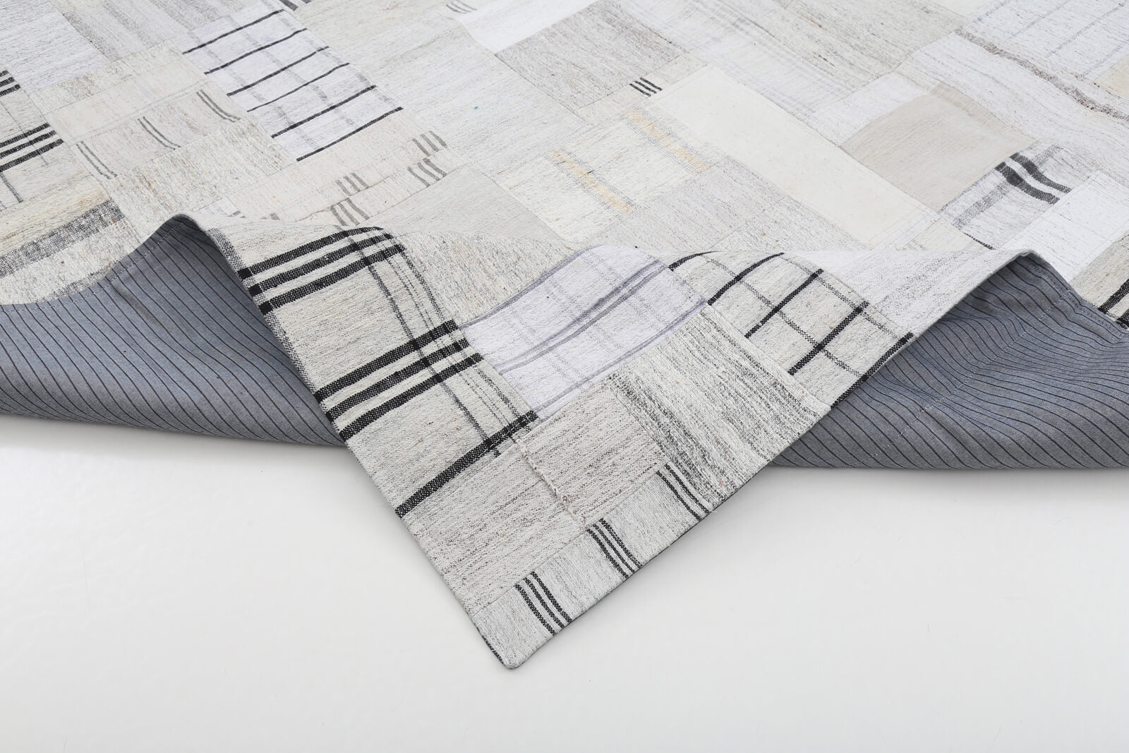 Handmade Area Rug – Beige Patchwork Cotton Wool Vintage Turkish Carpet 8'3''x10'