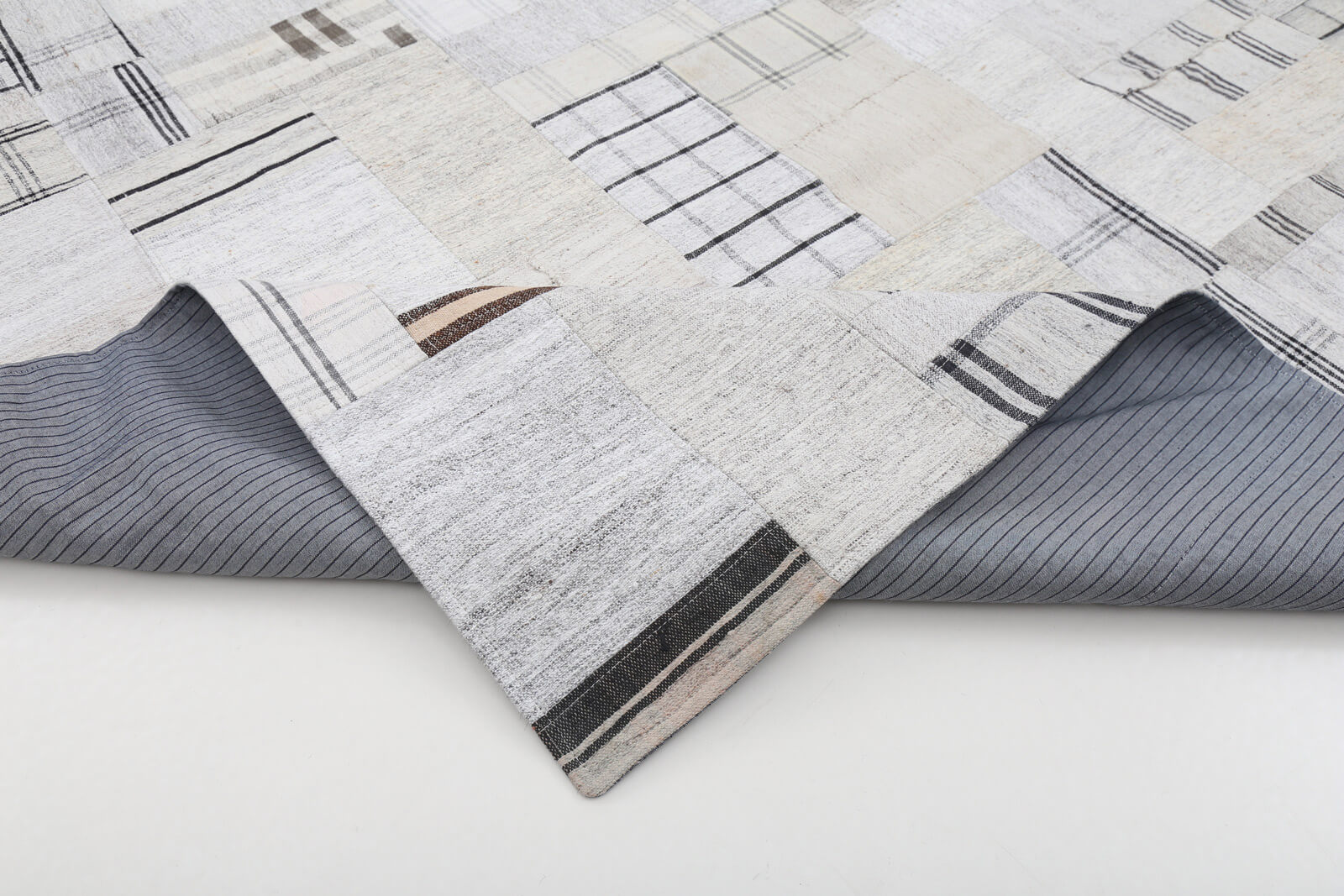 Handmade Area Rug – Beige Patchwork Cotton Wool Vintage Carpet 8'8''x11'11''