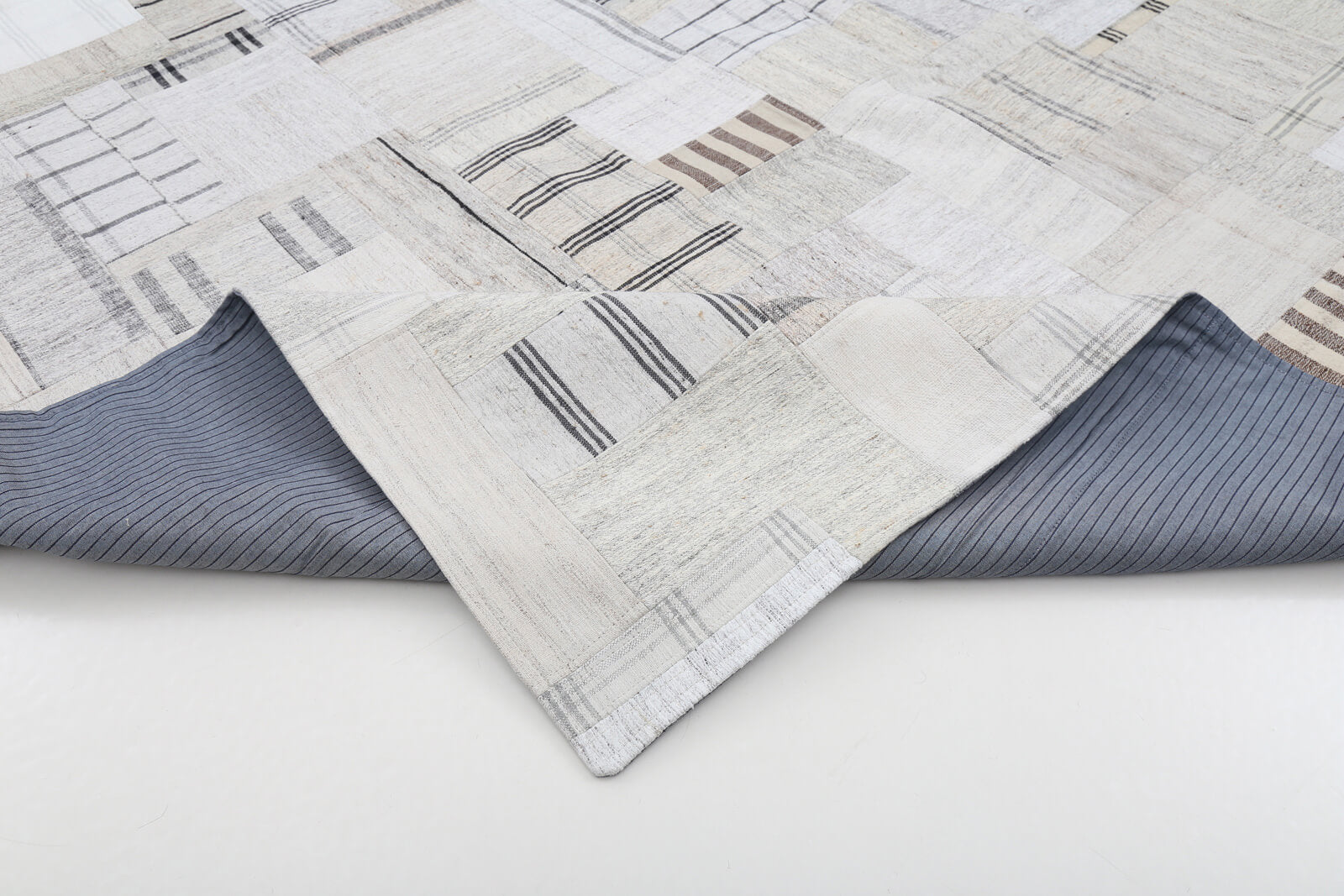 Handmade Area Rug - Kirk Yama Beige Patchwork Cotton Wool Carpet 8'8'' x 12'2''