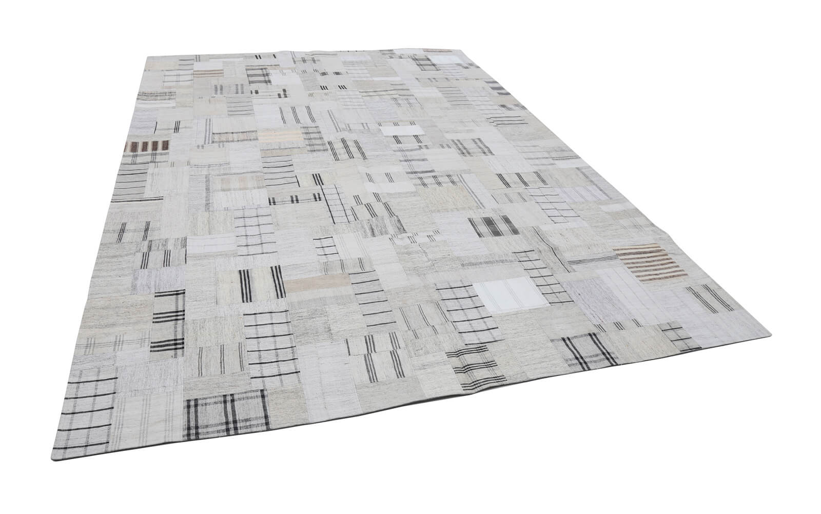 Handmade Patchwork Rug - Kirk Yama Beige Cotton Wool Vintage Area Rug 8'8"x11'11"