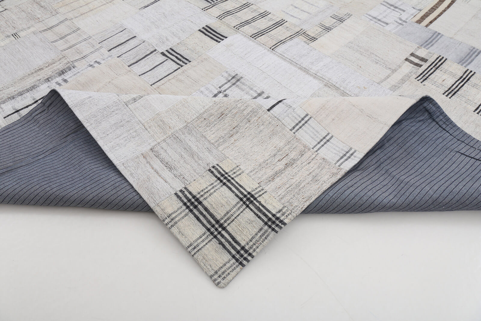 Handmade Area Rug - Kirk Yama Beige Patchwork Cotton Wool Rug 9'9'' x 13'2''