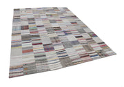 Handmade Area Rug - Beige Patchwork Cotton Wool Rug, Vintage Turkish Carpet 9'11"x13'1"