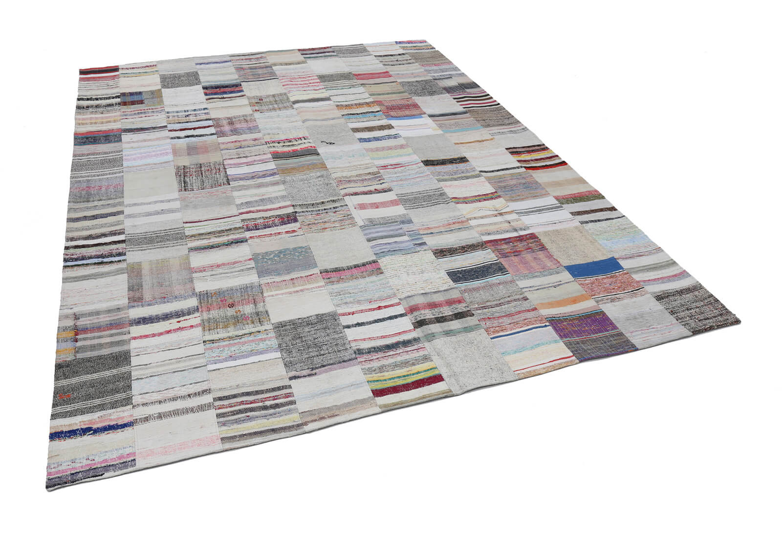 Handmade Patchwork Rug – Beige Cotton Wool Area Rug 9'11'' x 13'1'' for Living Room