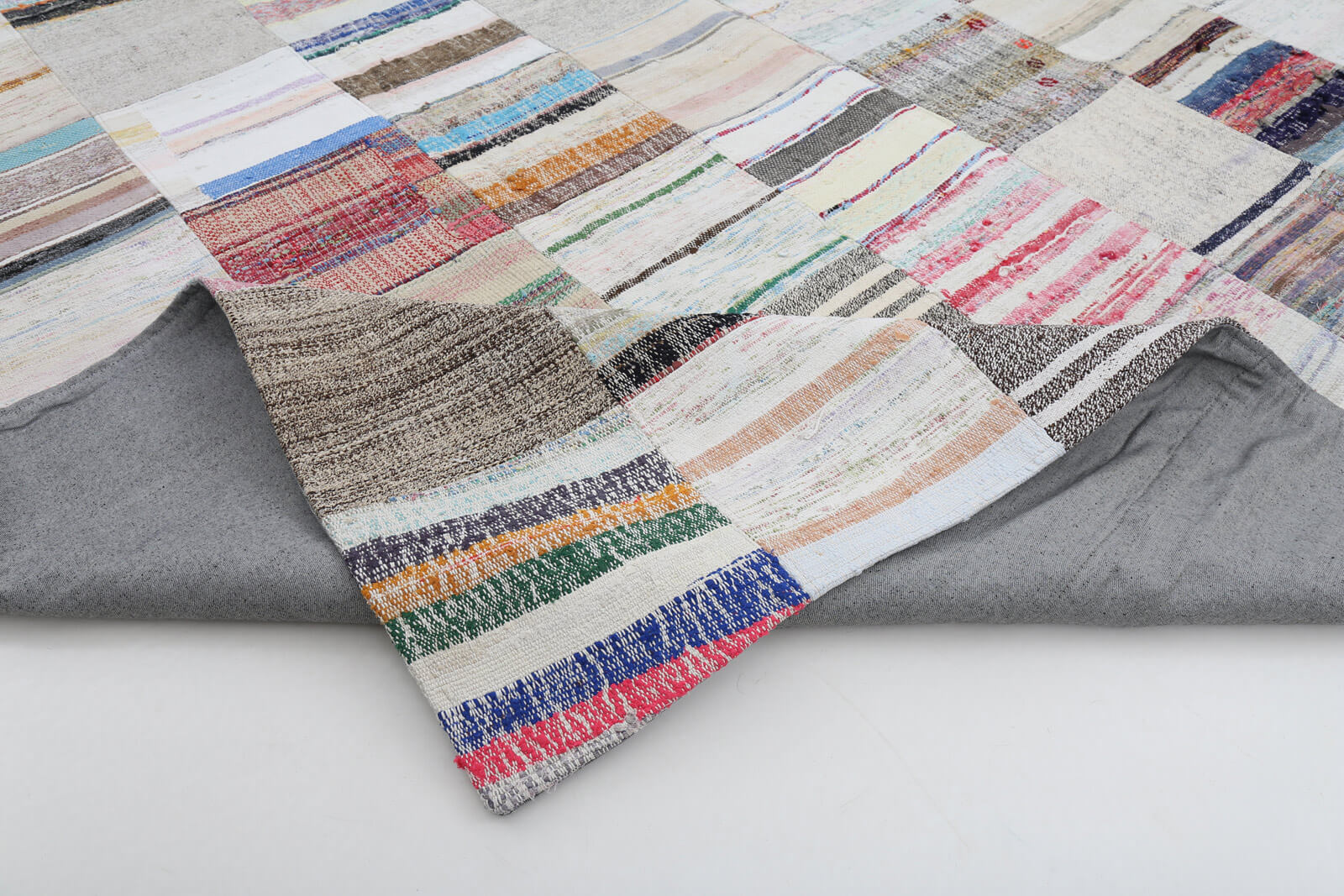 Handmade Patchwork Rug – Beige Cotton Wool Area Rug 9'11'' x 13'1'' for Living Room