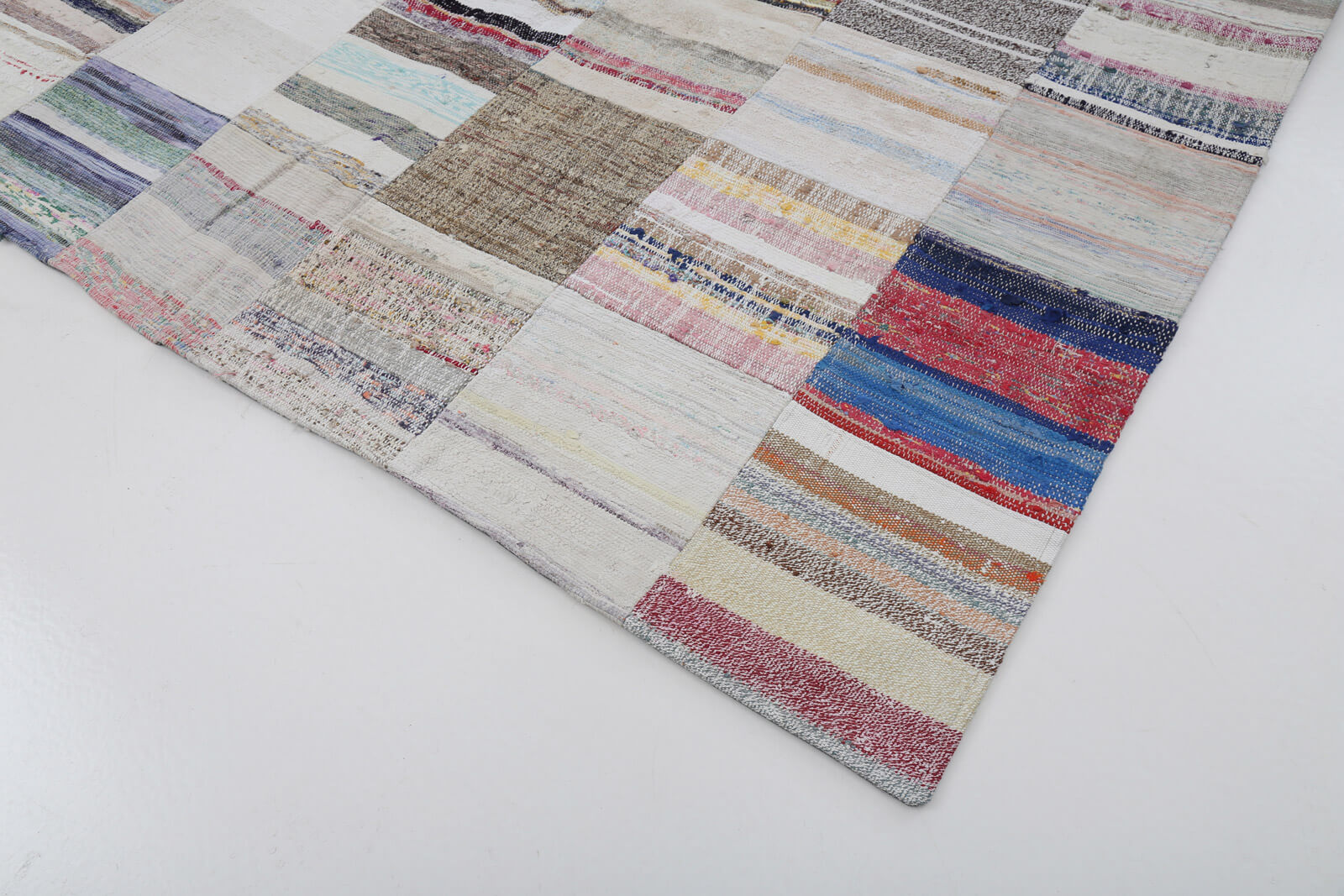 Handmade Patchwork Rug - Kirk Yama Beige Cotton Wool Carpet 9'11"x13'2"