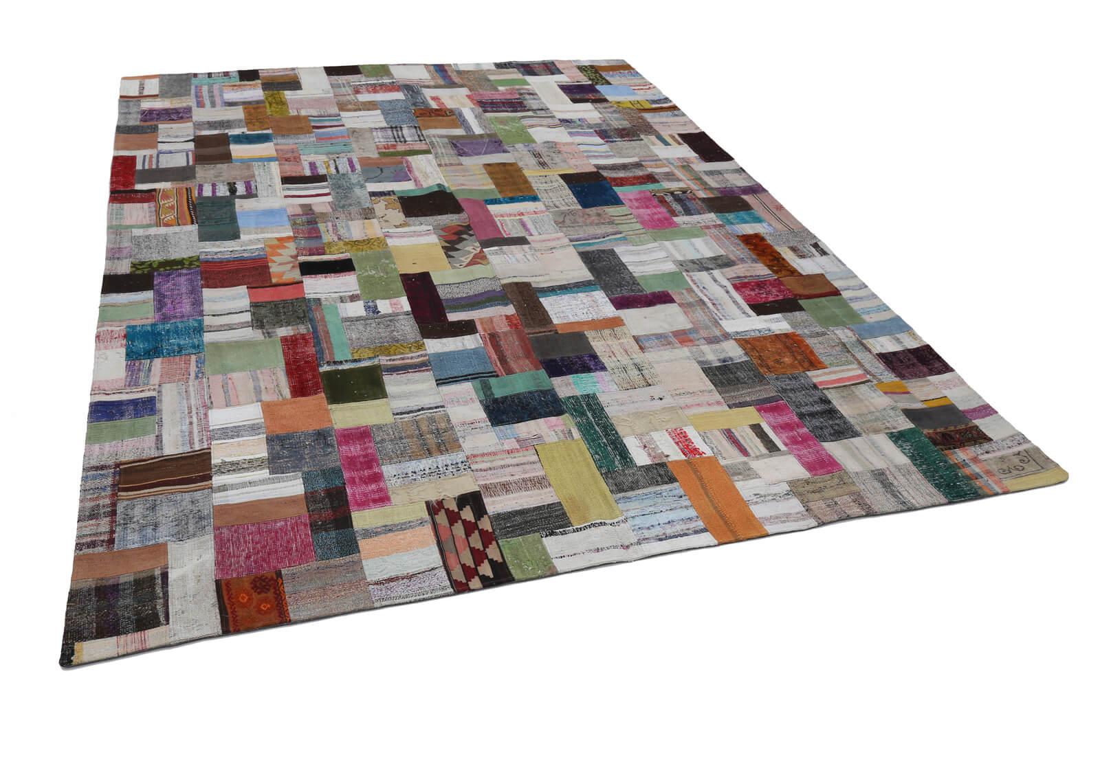 Handmade Patchwork Rug - Grey Area Rug Cotton Wool, Vintage Turkish Carpet 9'10"x13'2"