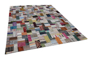 Handmade Patchwork Rug - Grey Area Rug Cotton Wool, Vintage Turkish Carpet 9'10"x13'2"