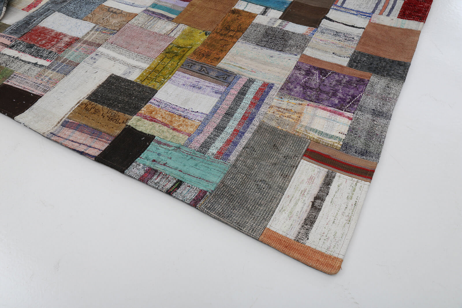 Handmade Patchwork Rug - Grey Area Rug Cotton Wool, Vintage Turkish Carpet 9'10"x13'2"