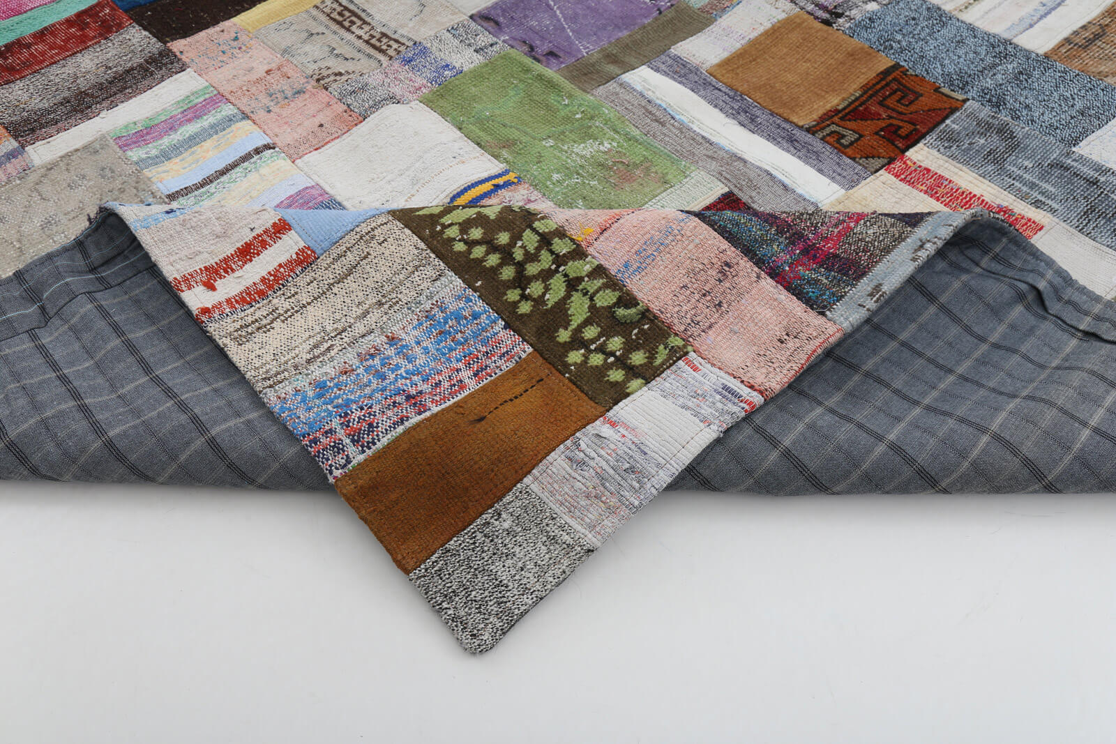 Handmade Patchwork Rug - Grey Area Rug Cotton Wool, Vintage Turkish Carpet 9'10"x13'2"