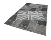 Handmade Wool Area Rug – Grey Figured Turkish Patchwork Rug 6'7'' x 9'11''