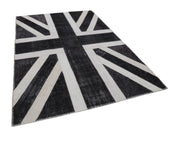 Handmade Wool Area Rug – Black Figured Turkish Patchwork Carpet 6x9 Feet
