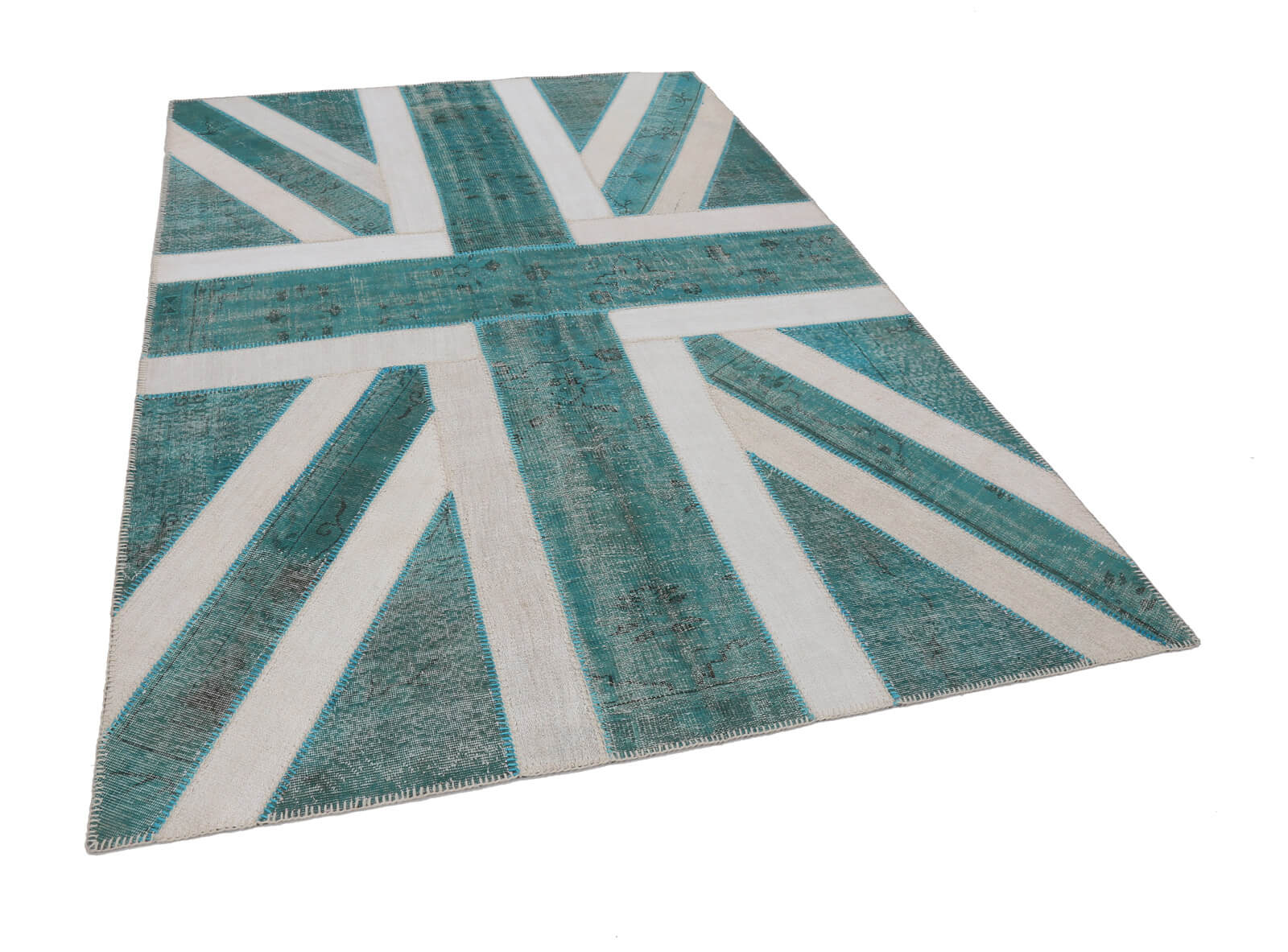 Handmade Area Rug – Vintage Wool Rug With Turquoise Patchwork, Durable Cotton Wool Carpet 6'8''x10'