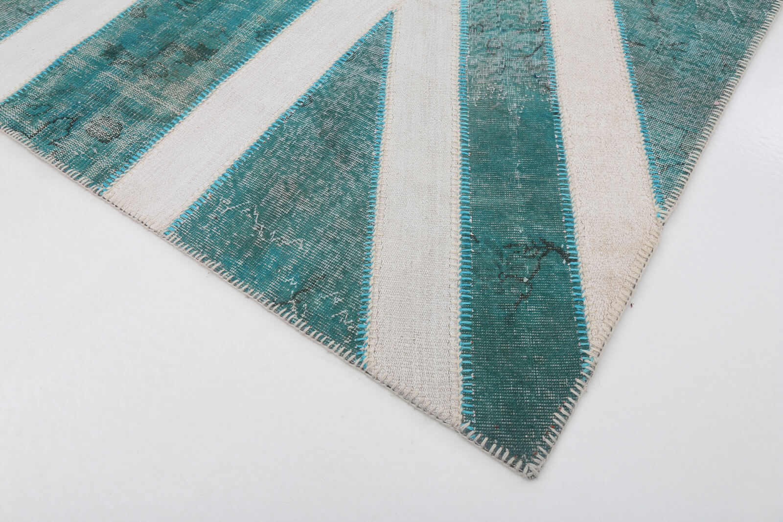 Handmade Area Rug – Vintage Wool Rug With Turquoise Patchwork, Durable Cotton Wool Carpet 6'8''x10'