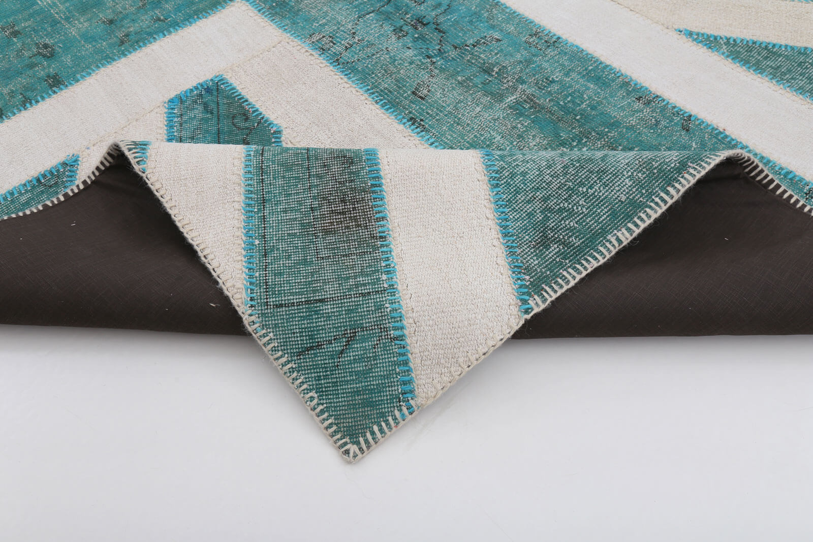 Handmade Area Rug – Vintage Wool Rug With Turquoise Patchwork, Durable Cotton Wool Carpet 6'8''x10'