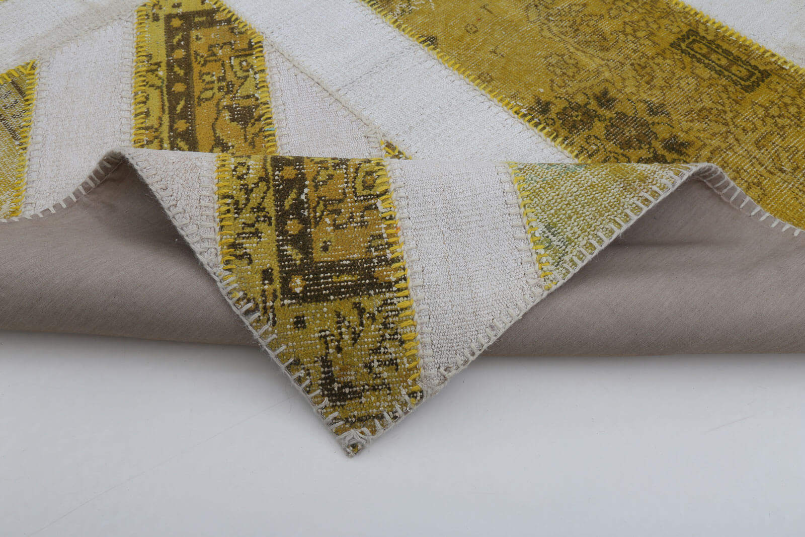 Handmade Wool Area Rug – Yellow Patchwork Rug 6x10 Feet | Durable Cotton Blend