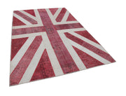 Handmade Area Rug – Vintage Red Figured Cotton Wool Patchwork Carpet 6'9''x9'11''