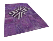 Handmade Area Rug – Purple Figured Vintage Patchwork Turkish Wool Cotton Carpet 6'7''x9'11''