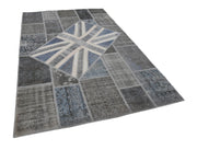 Handmade Wool Area Rug – Vintage Patchwork Grey Figured Cotton Wool Carpet 6'7''x10'1''