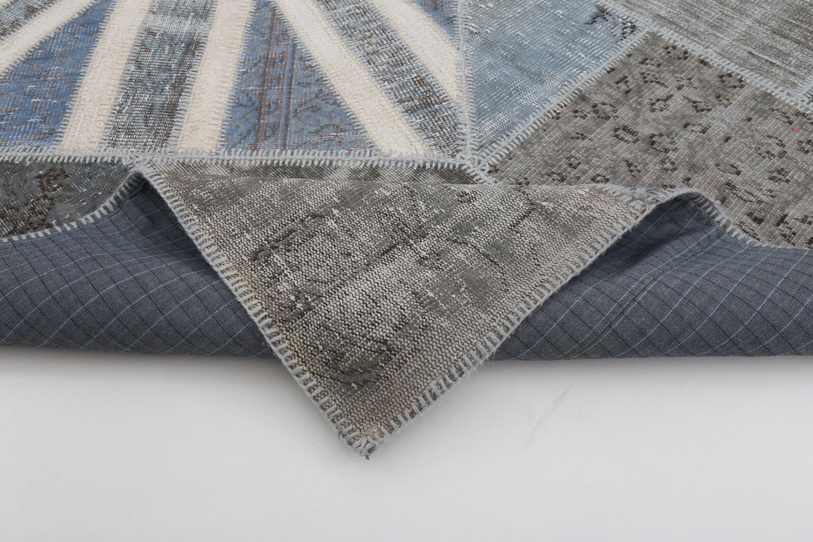 Handmade Wool Area Rug – Vintage Patchwork Grey Figured Cotton Wool Carpet 6'7''x10'1''