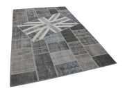 Handmade Wool Area Rug – Grey Figured Cotton Wool Blend, Turkish Patchwork Rug 6'6''x9'10''