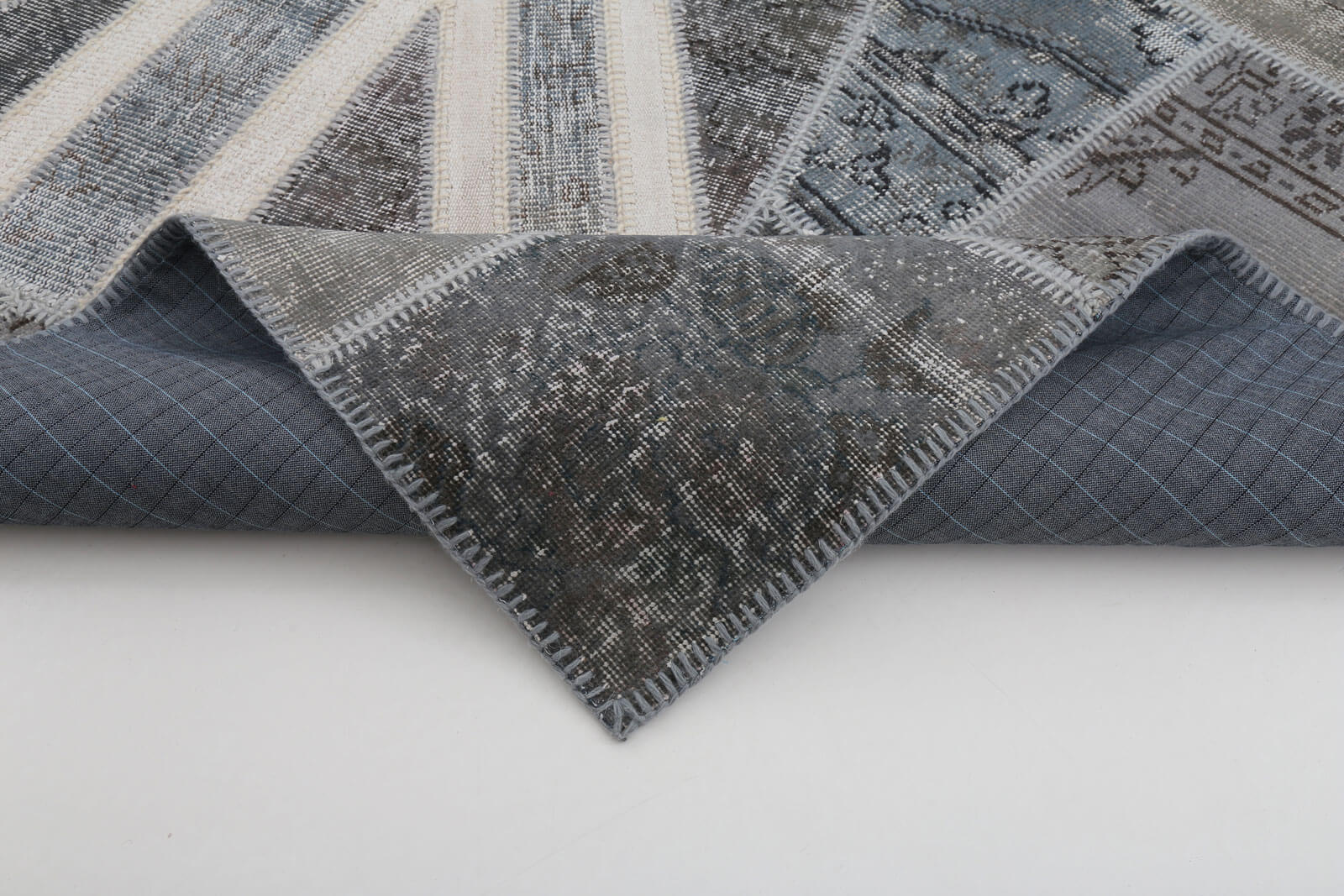 Handmade Wool Area Rug – Grey Figured Cotton Wool Blend, Turkish Patchwork Rug 6'6''x9'10''